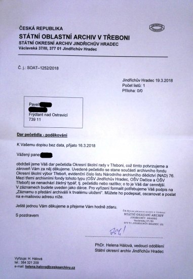 Okresní školní rada v Třeboni - odevzdáno do archivu