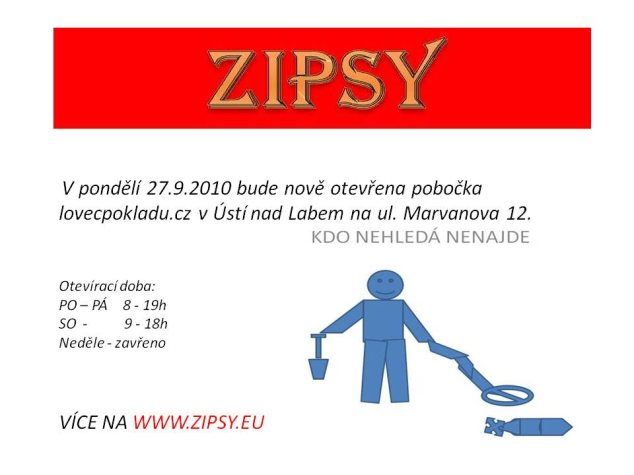 Detektory kovů Zipsy - otevření pobočky Lovce pokladu v Ústí nad Labem