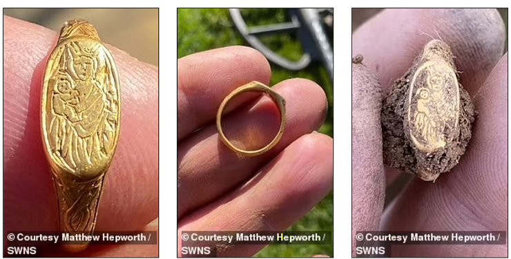 Zdravotní bratr našel zlatý prsten z 15. století s rytinou Panny Marie s malým Ježíšem