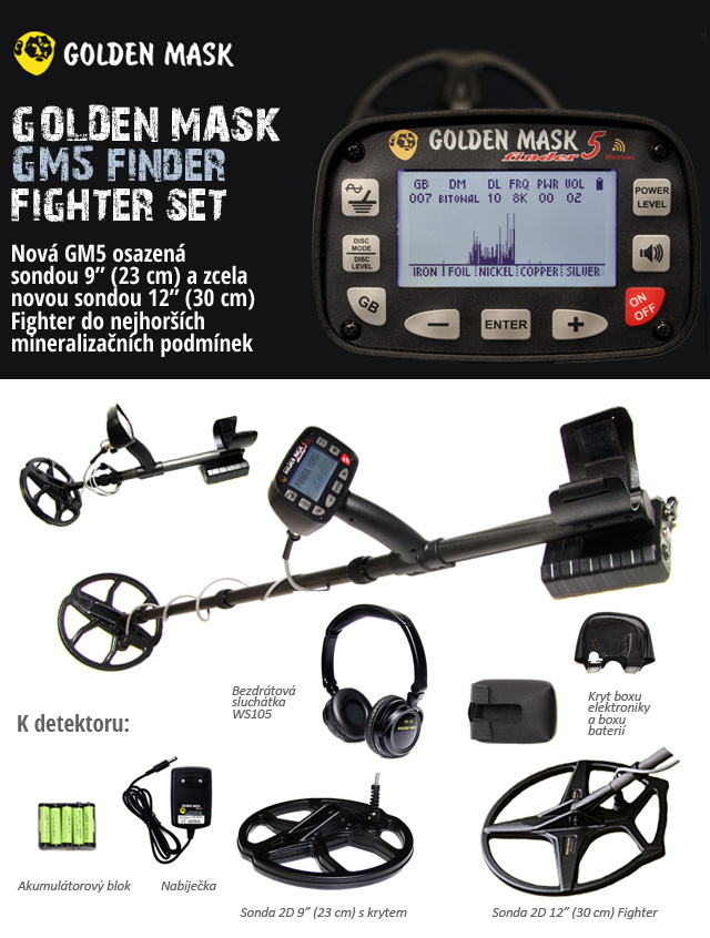 Detektor kovů Golden Mask GM5 Finder Fighter set | LovecPokladu.cz